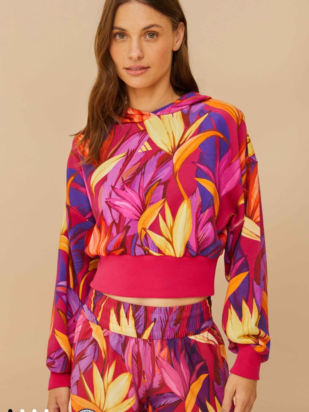 NWT Adidas x Farm Rio Birds Of Paradise Bold Pink Hoodie Small
